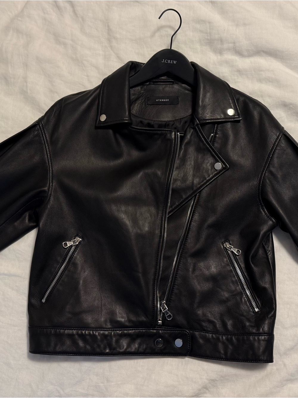 Uterque Black Leather Biker Jacket - Picture 2 of 5